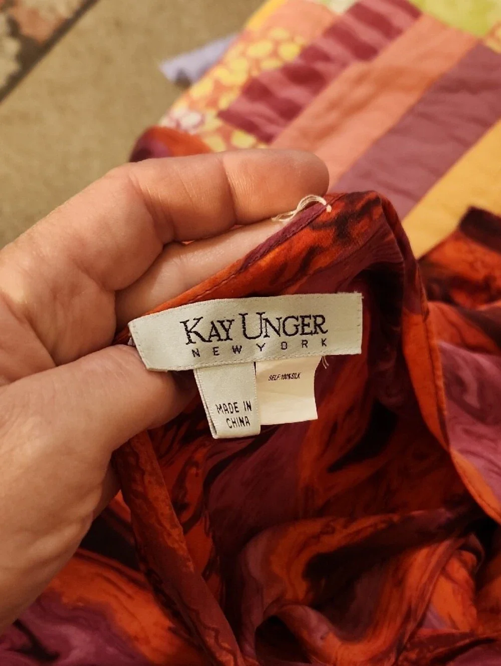 Kay Unger Silk Scarf in Orange and Magenta